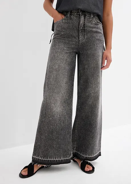 Jeans cropped wide leg, vita alta, bonprix