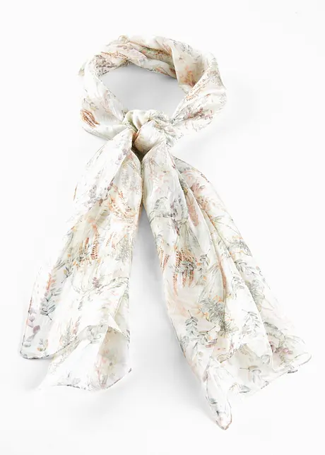 Sciarpa In Seta Satinata Doppio Strato 150x16 Cm – Floreale Verde/bianco – Da Indossare Come Cravatta, Cintura O Turbante