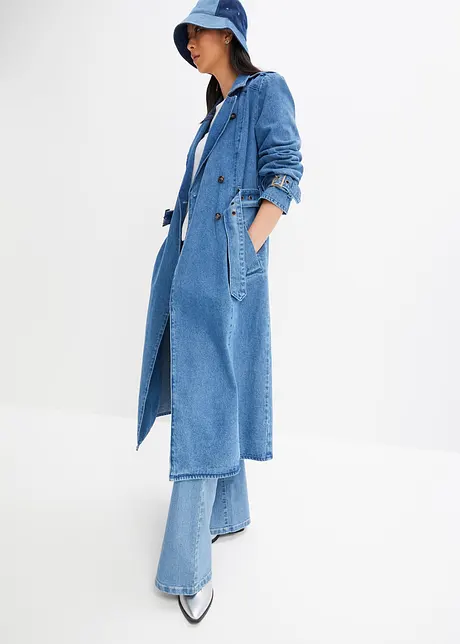 Trench in denim trendy con cintura - Blu medio denim