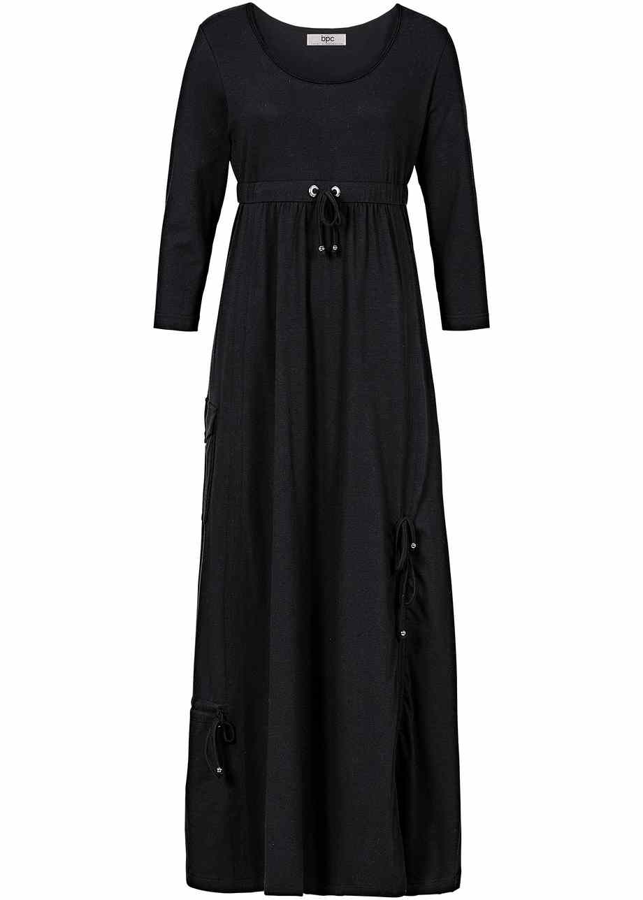 Originale abito in maglina con manica a ¾ e coulisse regolabili - Nero