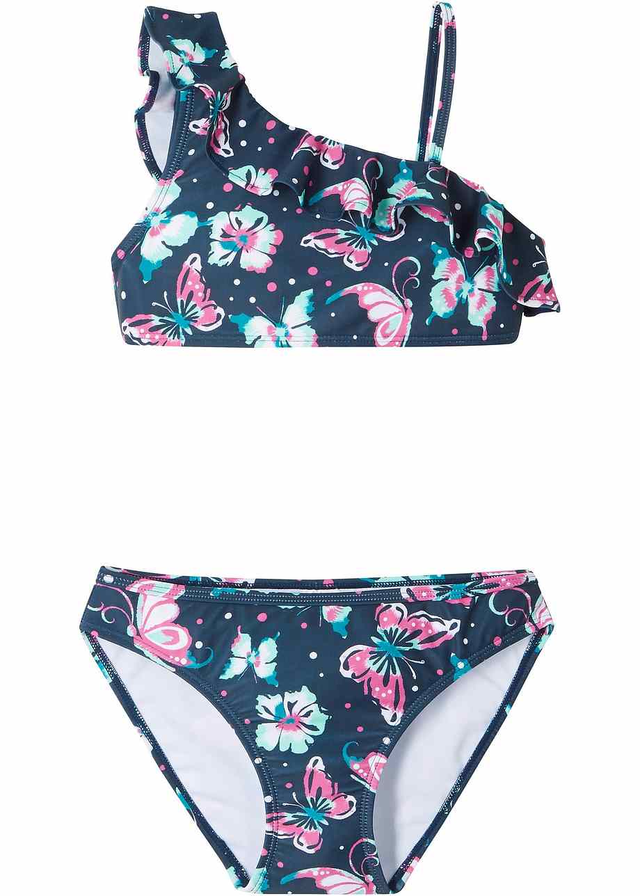 Bikini bambina con farfalle (set 2 pezzi) - Blu scuro fantasia