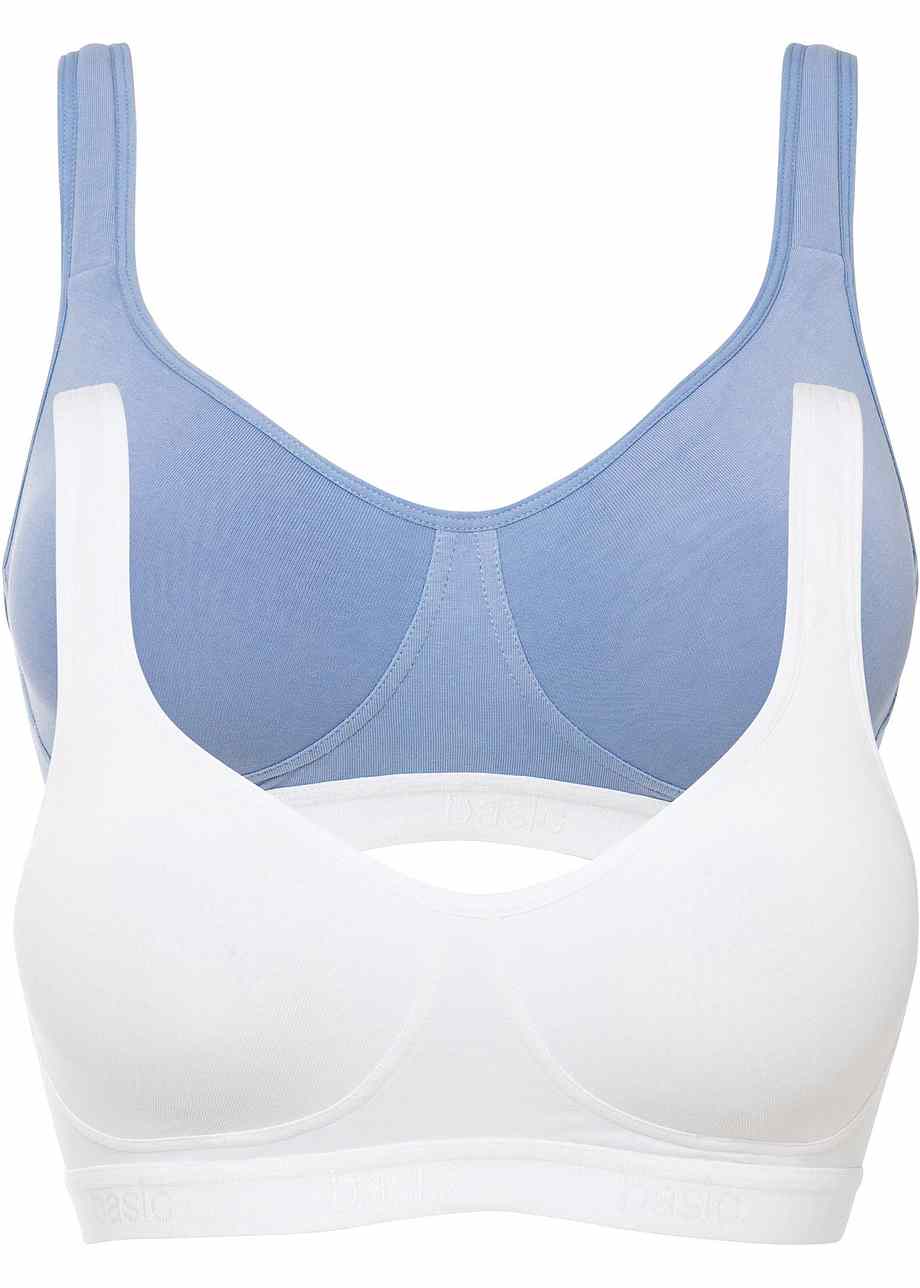 Reggiseno Senza Ferretto In Look Sportivo - Blu Perlato + Bianco, Coppa B