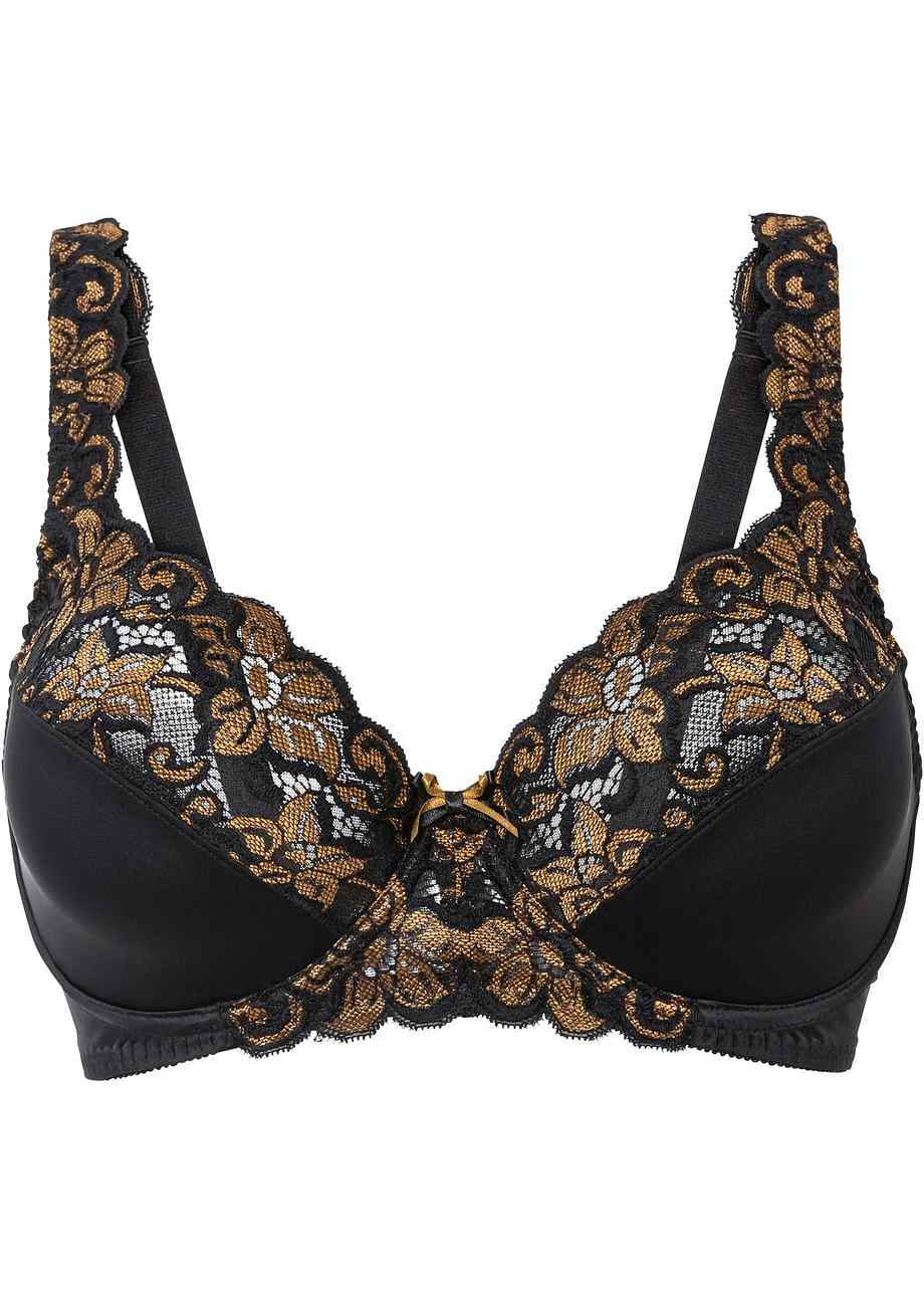 Reggiseno Attraente Con Pizzo Bicolore - Nero / Marrone Dorato, Coppa C