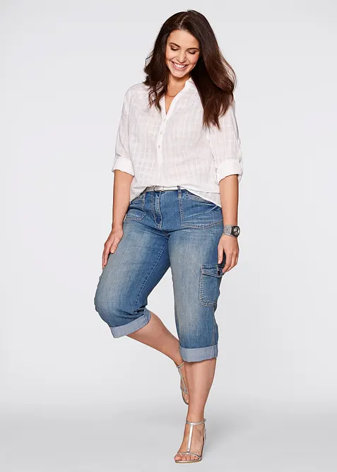 Jeans cargo elasticizzati, vita media, bonprix