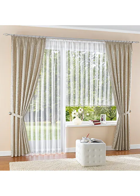 Tenda trasparente in poliestere riciclato con bordo in pizzo, bonprix