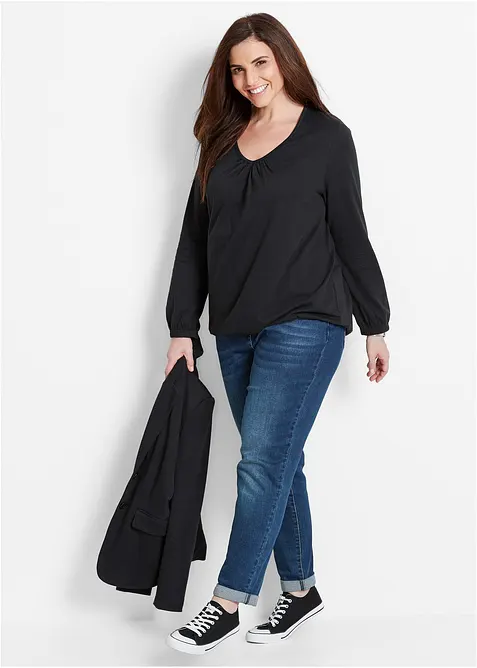 Maglia a maniche lunghe in puro cotone con elastico, bonprix