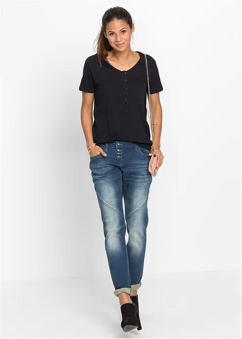 Jeans boyfriend elasticizzati, vita bassa, bonprix