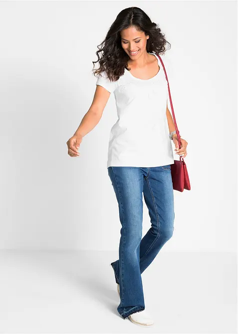 Maglia in cotone con pizzo a maniche corte, bonprix