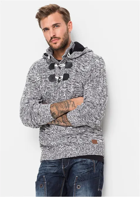 Maglione in filato grosso con cappuccio e cotone, bonprix