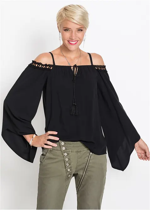 Blusa con spalle scoperte in viscosa fluente, bonprix