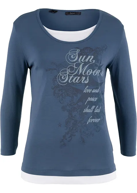 Maglia 2 in 1 in cotone con maniche a 3/4, bonprix