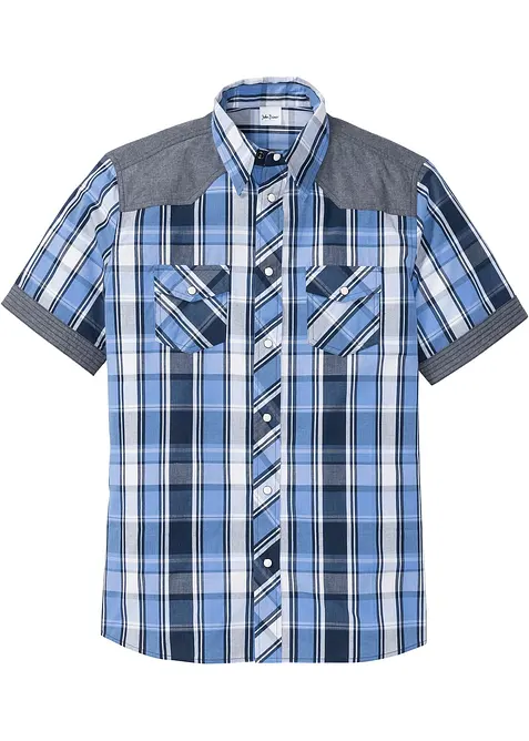 Camicia a maniche corte con inserto in denim, bonprix