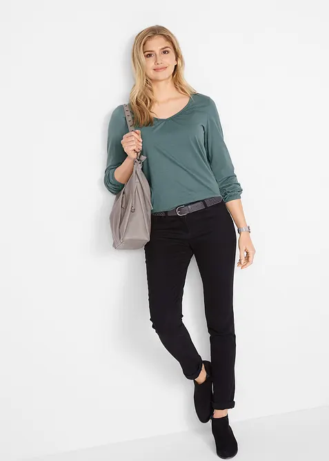 Maglia a maniche lunghe in puro cotone con elastico, bonprix