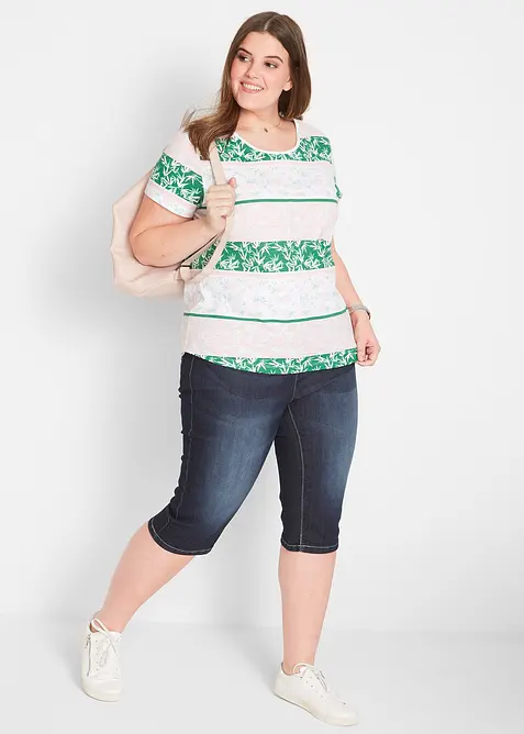 Bermuda in jeans elasticizzati con fondo arrotolato, bonprix