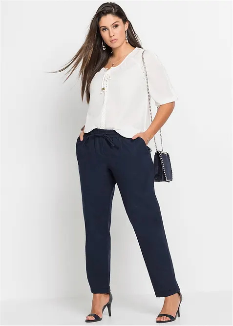 Pantaloni in misto lino con elastico in vita, bonprix