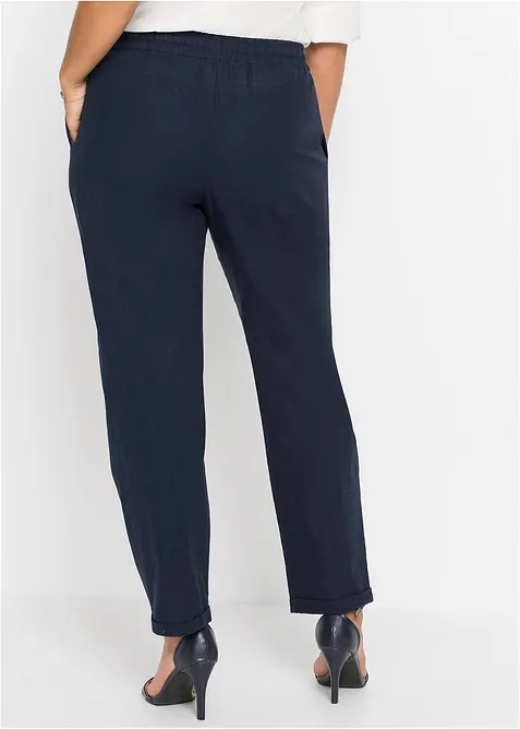 Pantaloni in misto lino con elastico in vita, bonprix