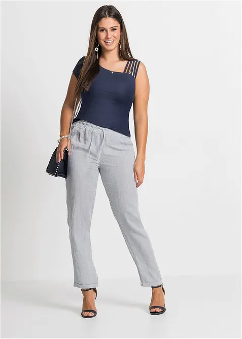 Pantaloni in misto lino con elastico in vita, bonprix