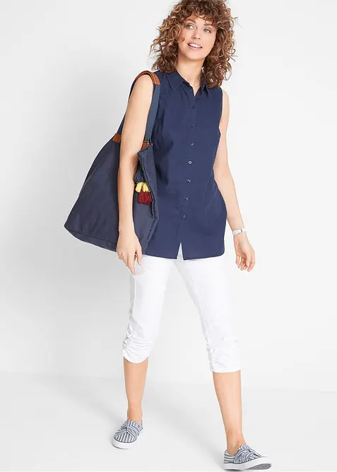 Pantaloni capri di misto cotone con cinta comoda, bonprix