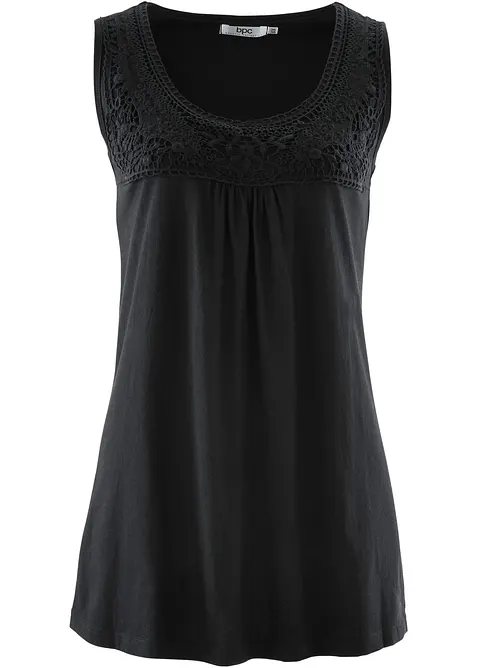 Top lungo in cotone con pizzo, bonprix