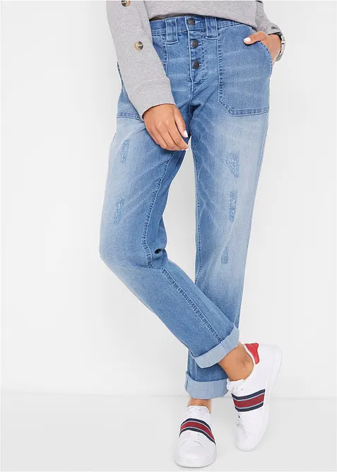 Jeans boyfriend elasticizzati e confortevoli, vita media, bonprix