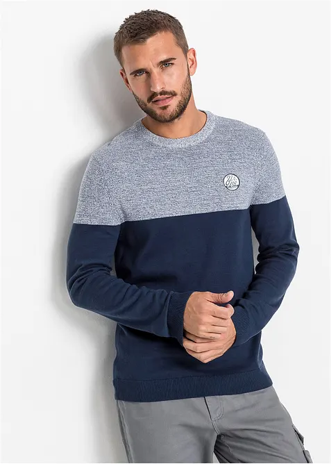 Maglione in filato fine in color block con cotone, bonprix