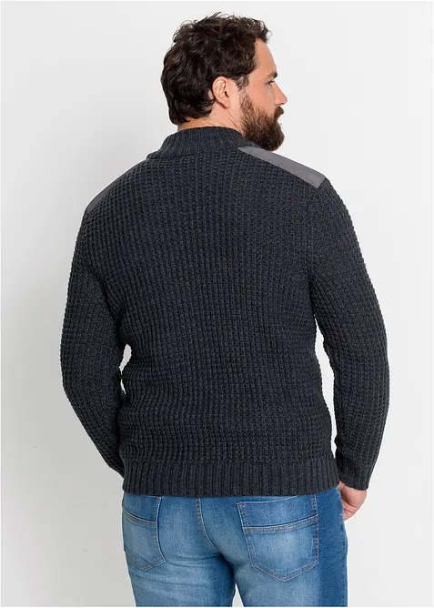 Maglione in filato grosso con zip e applicazioni in tessuto, bonprix