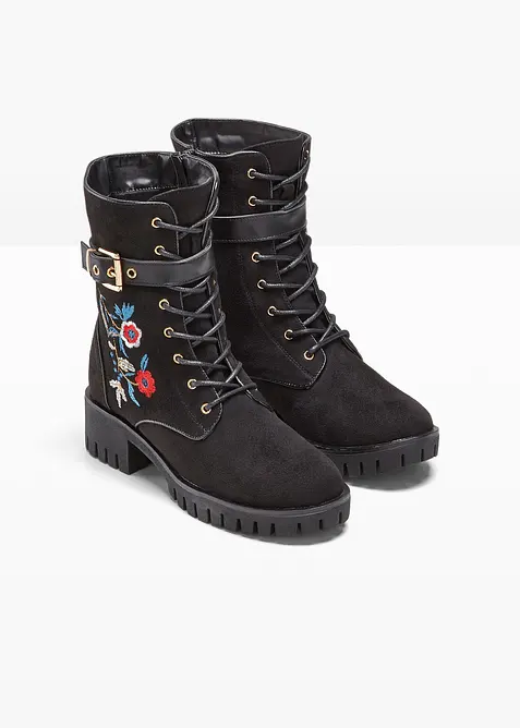 Stivali stringati con ricami, bonprix