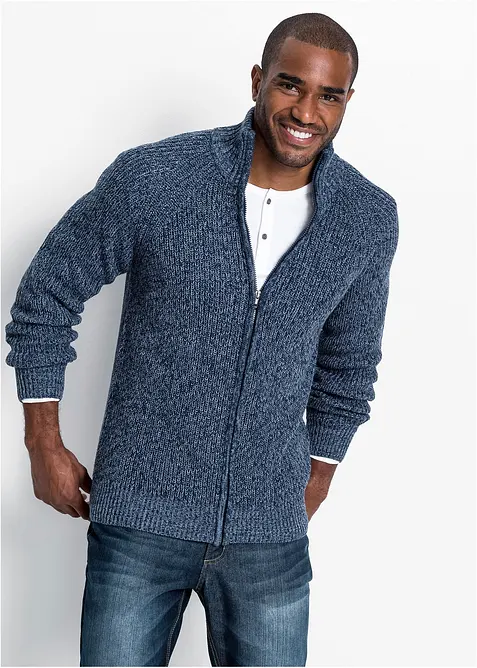 Cardigan in filato grosso misto cotone con struttura a coste, bonprix
