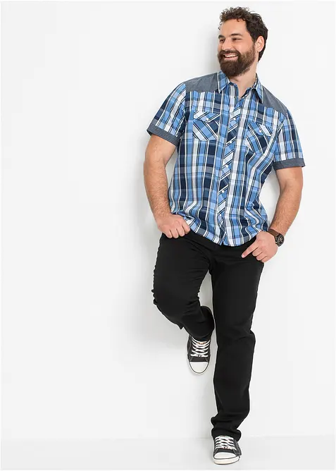 Camicia a maniche corte con inserto in denim, bonprix