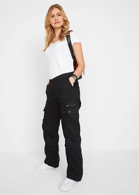 Pantaloni cargo in cotone, vita media, bonprix