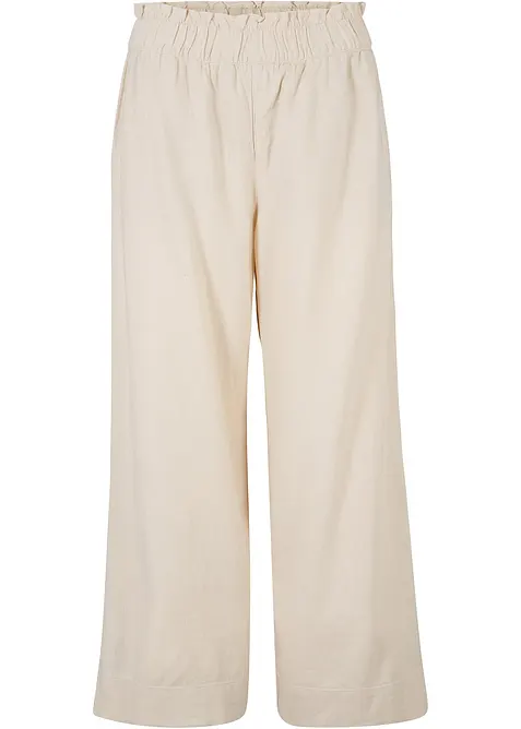 Pantaloni culotte cropped in misto lino leggero, bonprix