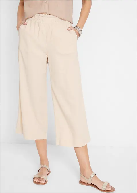 Pantaloni culotte cropped in misto lino leggero, bonprix