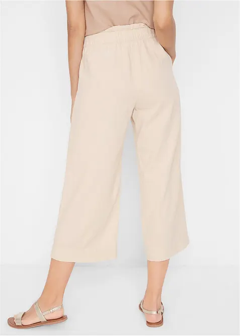 Pantaloni culotte cropped in misto lino leggero, bonprix