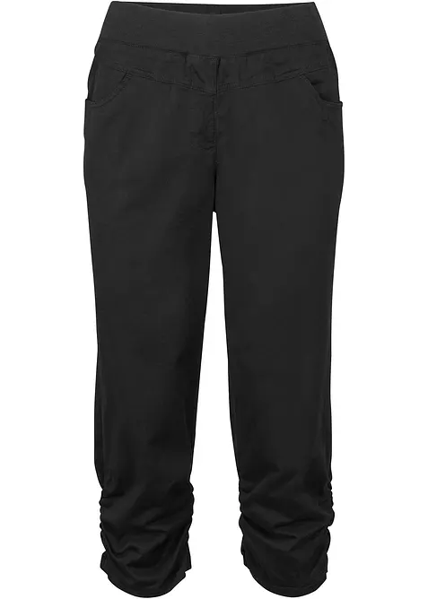 Pantaloni capri di misto cotone con cinta comoda, bonprix
