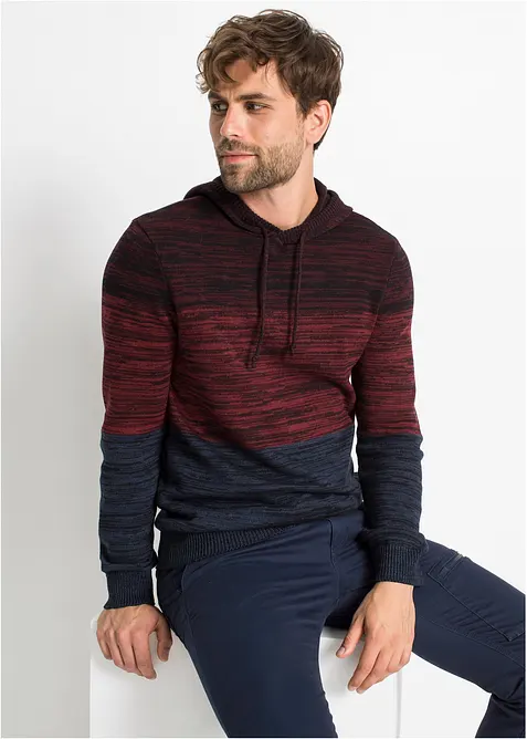 Maglione morbido in filato fine misto cotone con cappuccio, bonprix