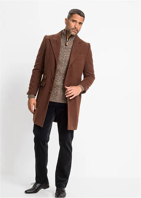 Maglione a trecce in misto lana con zip, bonprix