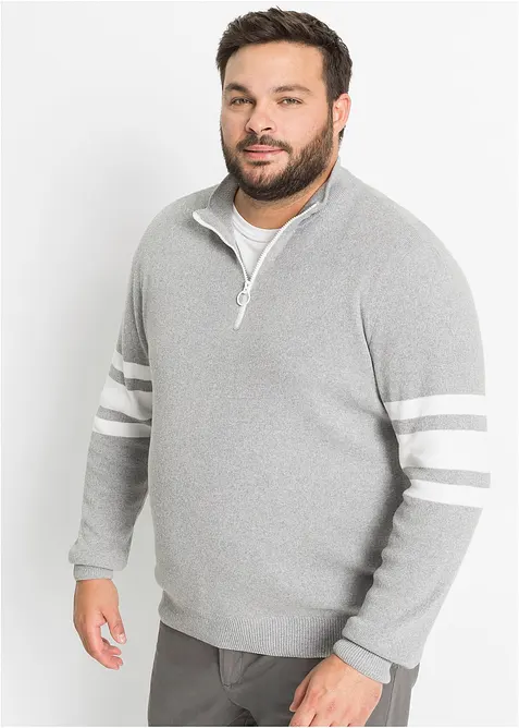 Maglione con zip al colletto e cotone riciclato, bonprix