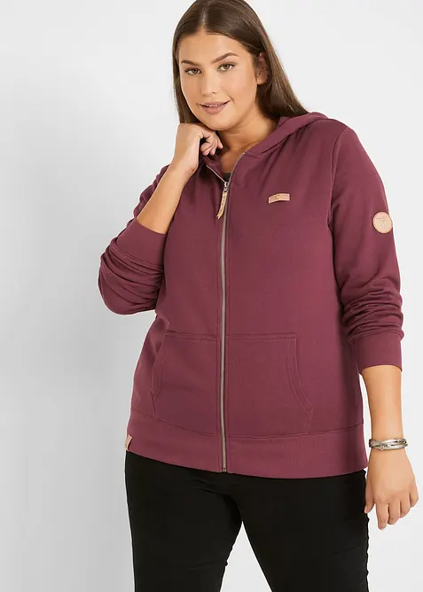 Felpa con zip e cappuccio in puro cotone, bonprix