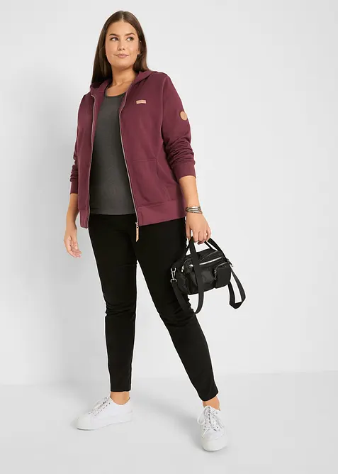 Felpa con zip e cappuccio in puro cotone, bonprix