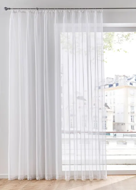 Tenda trasparente in poliestere riciclato con bordo in pizzo, bonprix