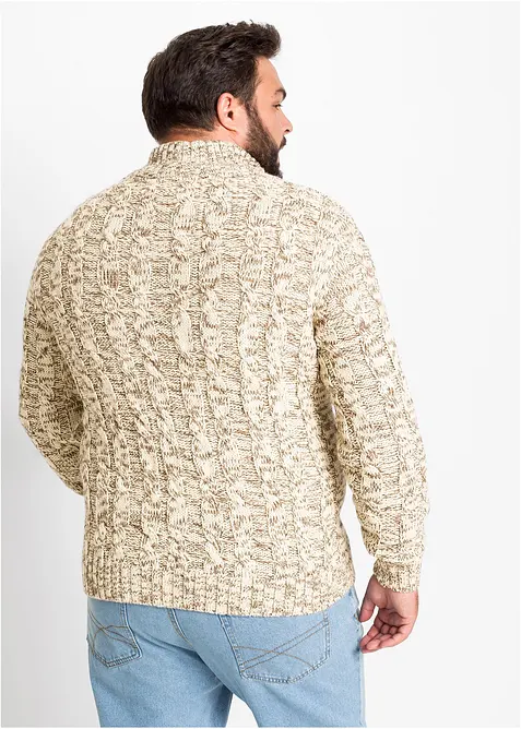 Maglione melange con cerniera e motivi a trecce, bonprix