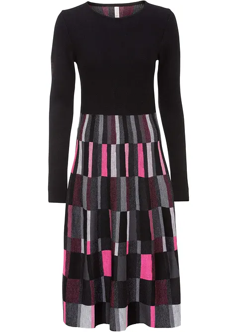 Abito in maglia svasato a quadri, bonprix