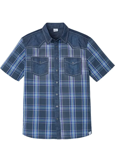 Camicia a maniche corte con inserto denim, bonprix