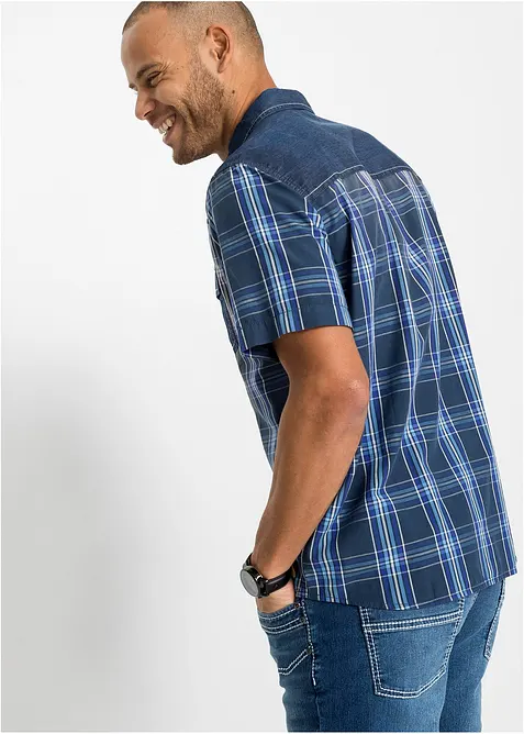 Camicia a maniche corte con inserto denim, bonprix