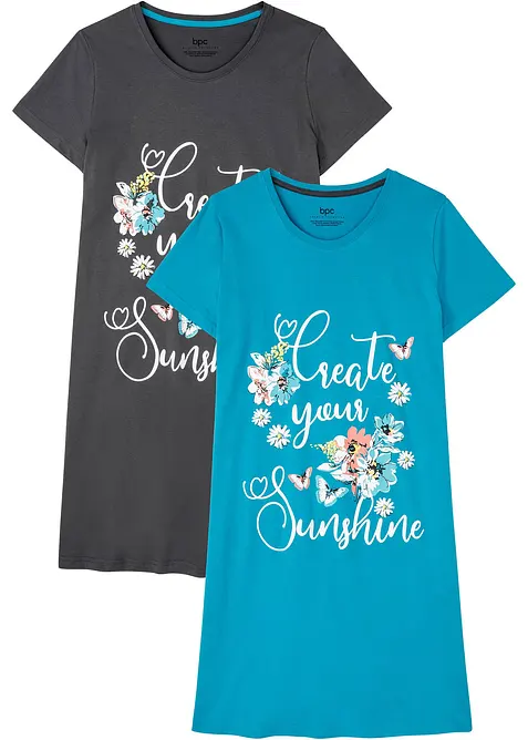 Camicia da notte corta in puro cotone (pacco da 2), bonprix