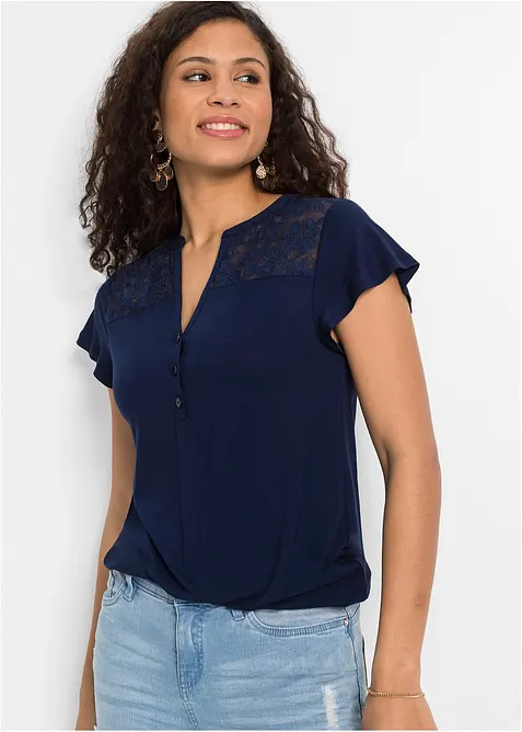 Maglia serafino in misto viscosa, bonprix