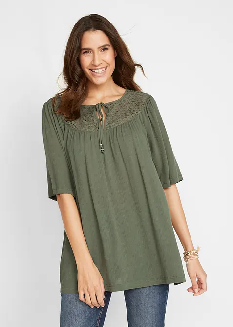 Tunica lunga in crinkle a mezze maniche, bonprix