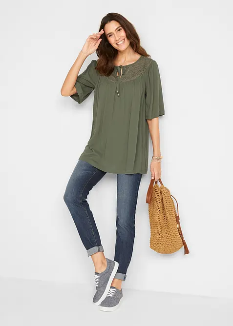 Tunica lunga in crinkle a mezze maniche, bonprix