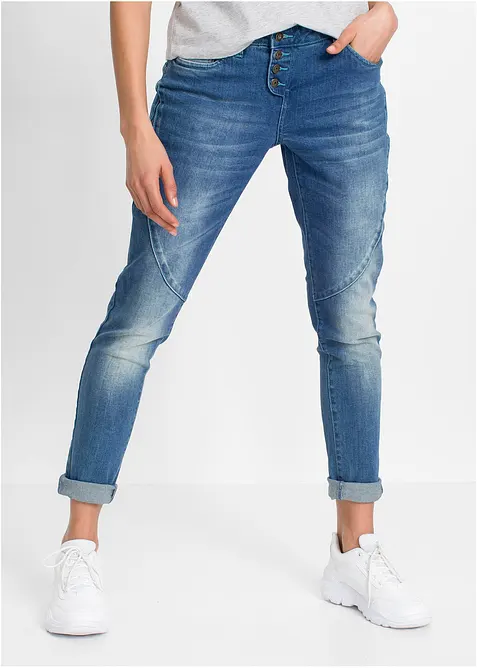 Jeans boyfriend elasticizzati, vita bassa, bonprix