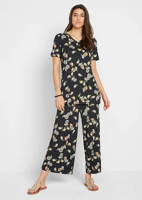 Maglia e pantaloni culotte in misto viscosa fluente (set 2 pezzi), bonprix